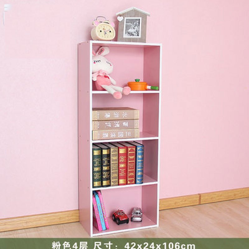 经济型拼接家居儿童书架书柜学生书柜格子柜自由组合简易小书架置物架家用生活日用现代时尚简约纯_4 粉色四层