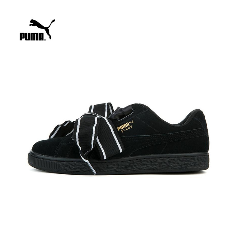 PUMA彪马女鞋粉色蕾哈娜蝴蝶SUEDEHeart麂皮休闲板鞋丝带364084_1 黑色 38码