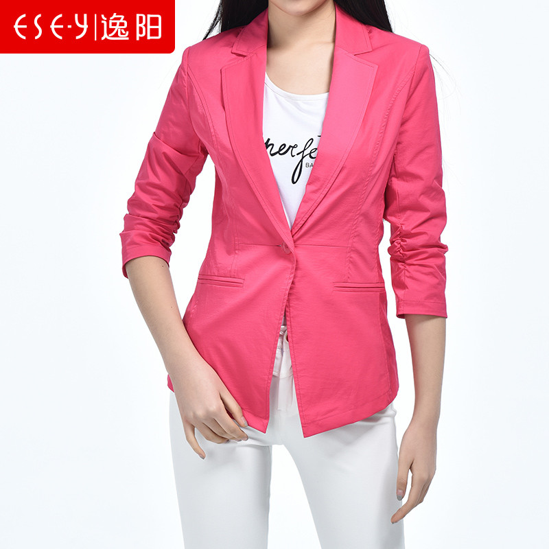 2018春季新款春装女时尚百搭长袖彩色修身显瘦西装短外套清仓0953 M 玫红色(E08)