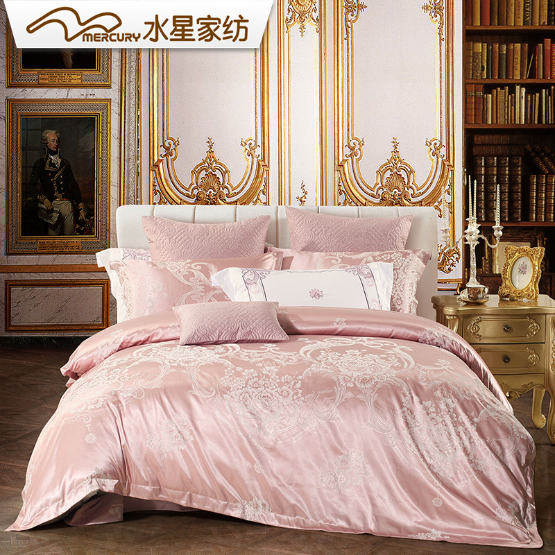 水星(MERCURY)家纺 欧式提花四件套粉色结婚床品床单被套四件套 沁香浮动1.8m床其他 沁香浮动 1.5m床
