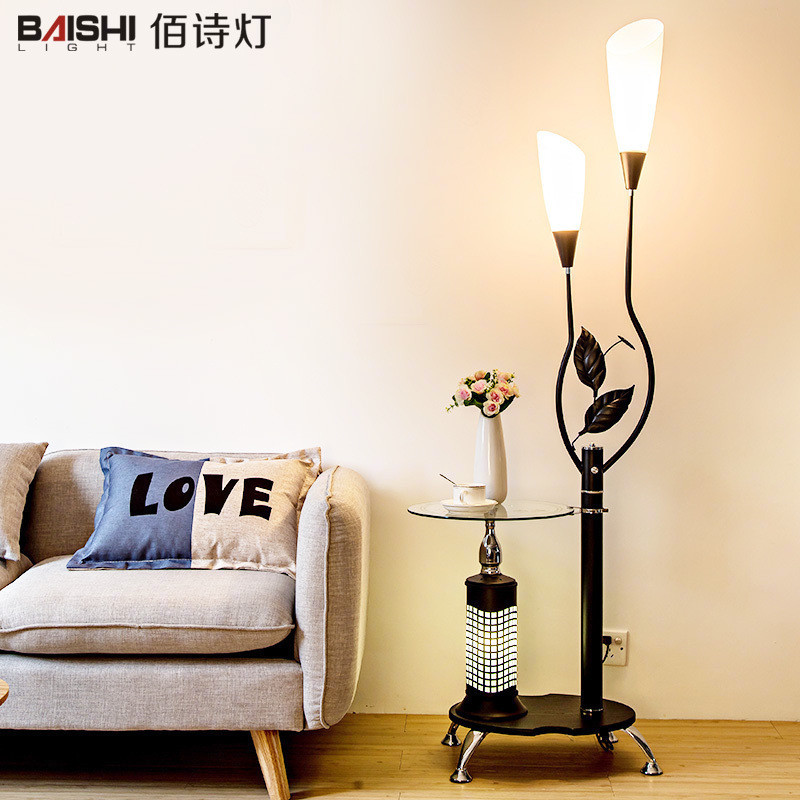 落地灯客厅现代简约卧室书房落地台灯创意美式置物托盘立式钢琴灯 白色款+7W暖光LED
