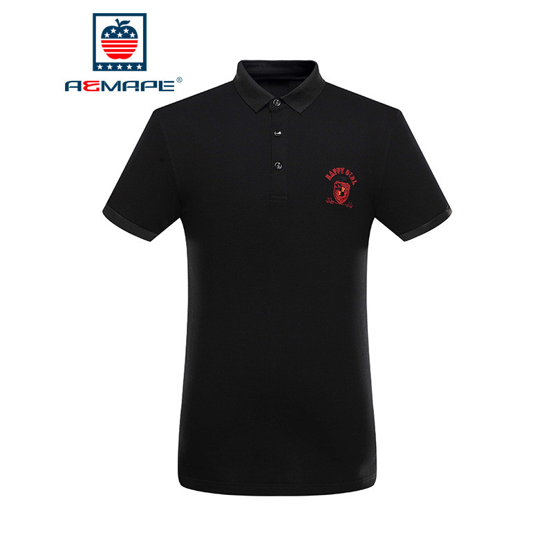 AEMAPE苹果 POLO衫男士时尚休闲经典翻领棉质微弹夏季短袖新款 黑色 56(190/XXXL)