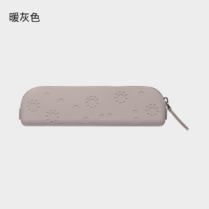 佐敦朱迪 有机硅胶可爱铅笔盒简约韩国风文具袋办公文具笔袋YD005 暖灰色