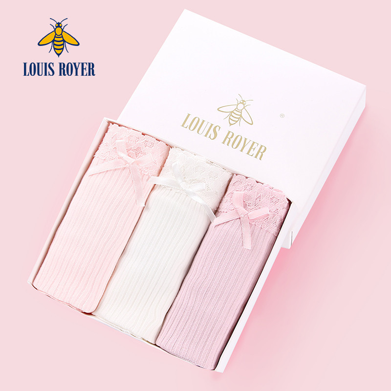 LOUISROYER利蜂女士内裤安优棉柔软螺纹棉质中腰无痕糖果色内裤女三条礼盒装 L 白色+豆沙+粉色