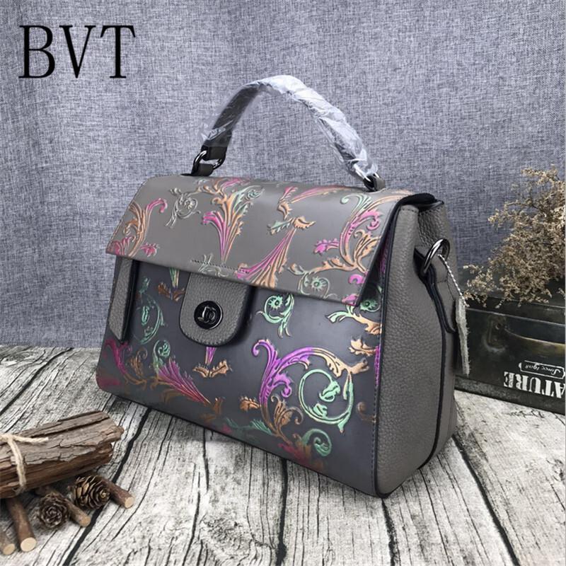 BVT复古女包翻盖锁扣女式手拎包软牛皮手绘真皮波士顿包单肩手提包_7 太空灰