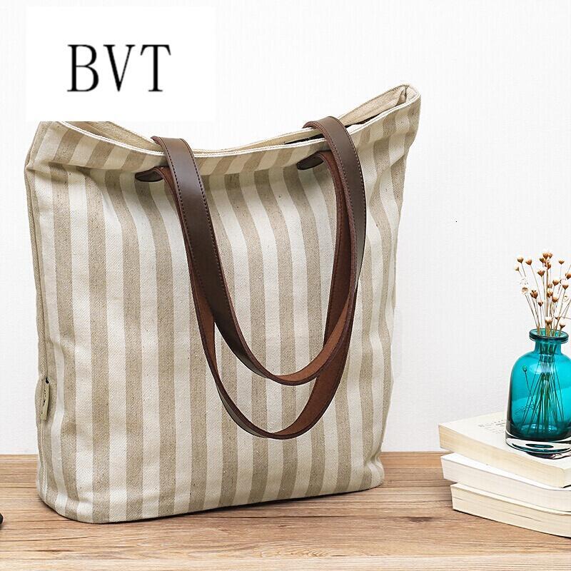 BVT棉麻帆布包小清新文艺女包休闲单肩大包条纹托特包手提包_4 素麻