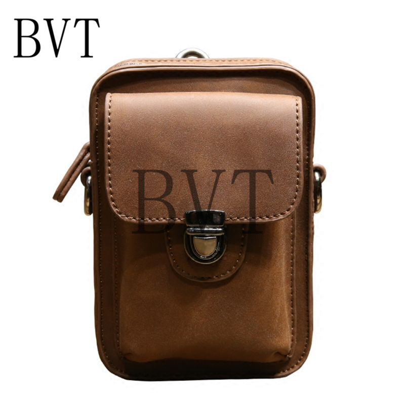 BVT手机包韩版男士腰质小包户外休闲单肩斜挎包迷你挂包疯马皮烟包 棕色