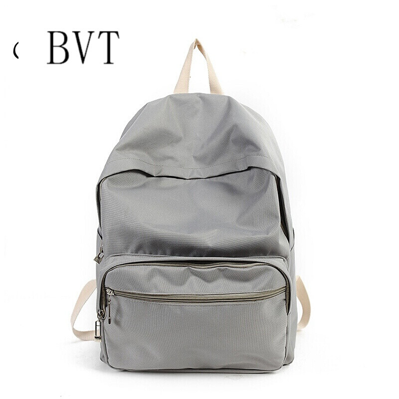 BVT学生书包新款帆布双肩包女韩版时尚学院风背包简约书包 浅灰色