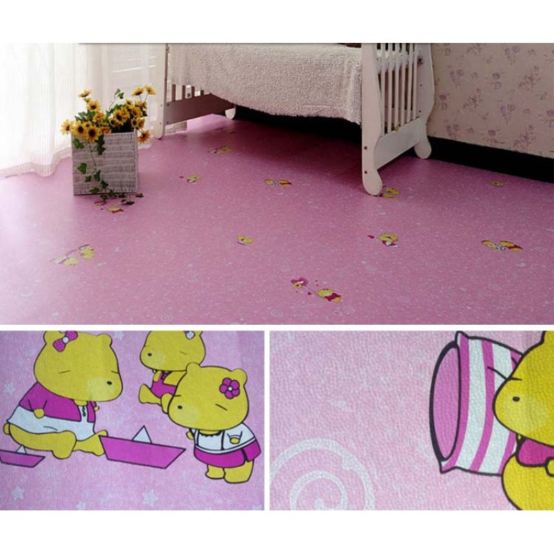 办公室防水网格地板革毛坯房出租房家用卧室客厅地板皮纸炕革批 默认尺寸 粉红色粉色卡通加厚