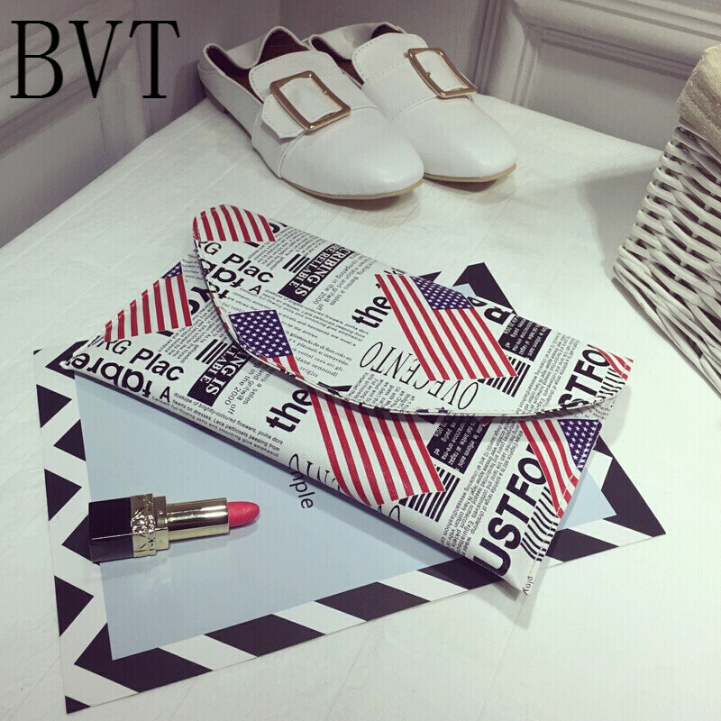 BVT小包包2017新款韩版女包手拿包英伦风信封链条包单肩斜挎包潮 白色星条旗
