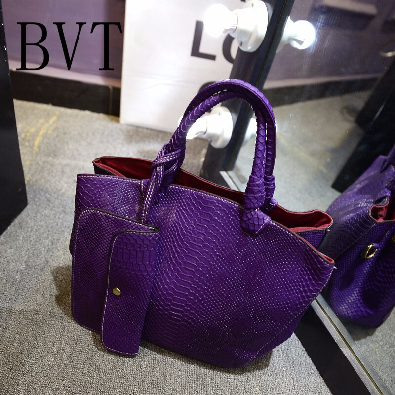 BVT秋冬女士包单肩包斜挎包手提包鳄鱼纹女包大容量包包烟灰色渐变色潮 魅力紫