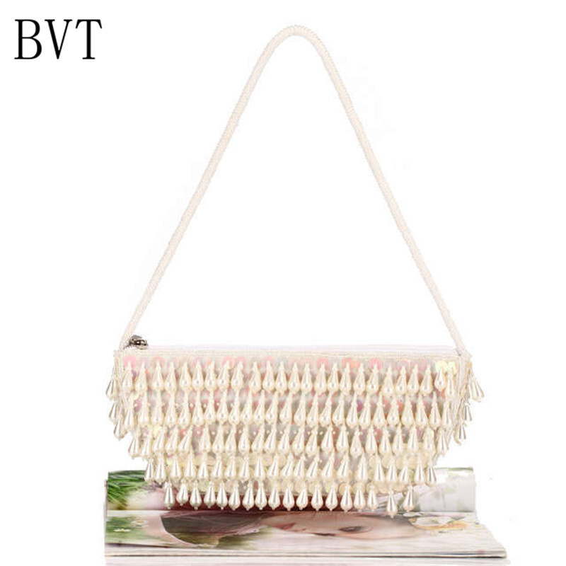 BVT欧美时尚彩钻晚宴包水钻女士手拿包链条小手提包高档新娘伴娘包 白色