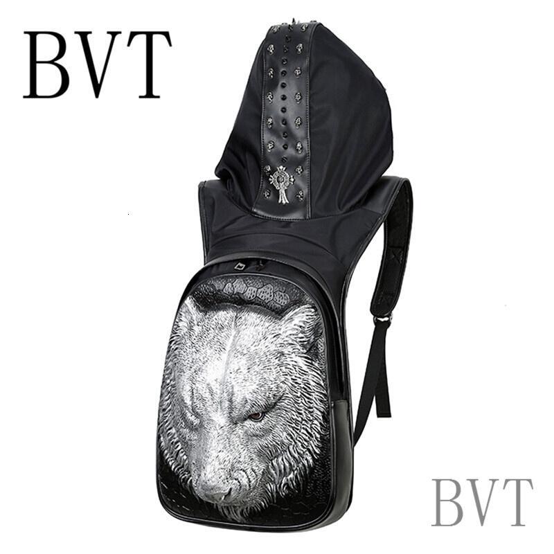 BVT学院风双肩包女学生英伦校园书包创意设计3d图案带帽旅行电脑背包_6 银色