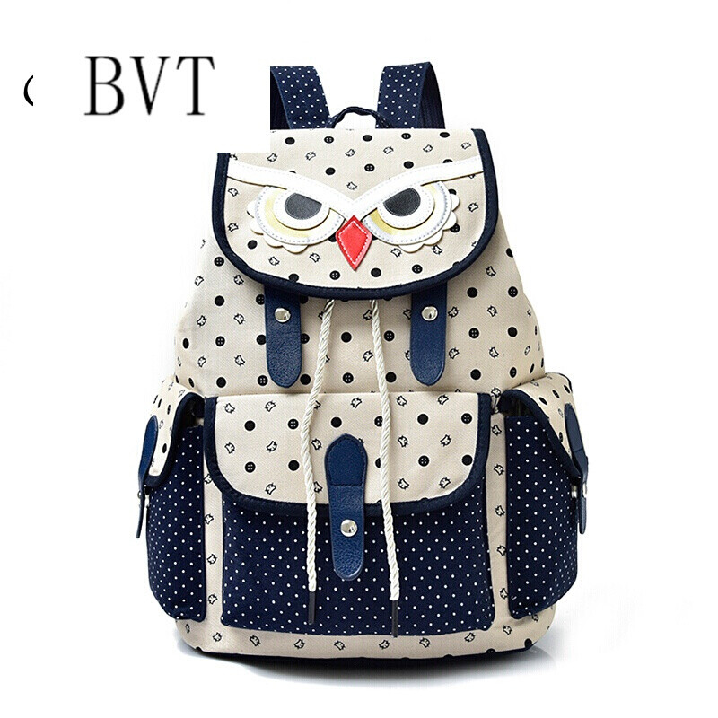 BVT书包女学院风中学生背包休闲高中生旅行包女小清新帆布书包 米白色