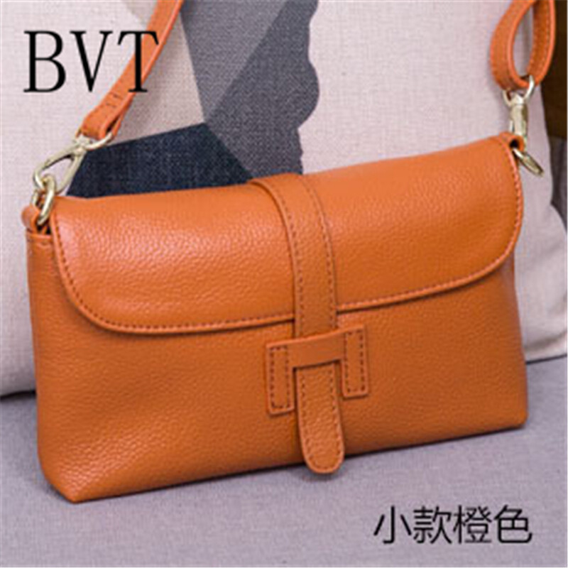 BVT女包休闲真皮小方包迷你包手拿包牛皮斜挎包单肩斜跨女小包 小款橙色