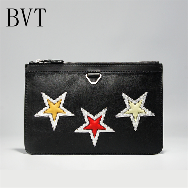 BVT欧美时尚男包真皮手包男士手拿包休闲手挽包印花信封包ipad皮包黑色 默认颜色