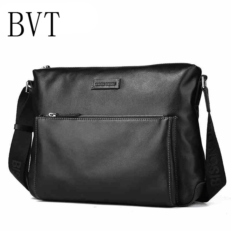 BVT经典迷你真皮男包商务牛皮时尚单肩包斜挎包休闲公文包头层牛皮男包黑色 默认颜色