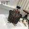 BVT压花女包包复古涂鸦双肩包欧洲站女复古花色手拎单肩手提包_5 黑色