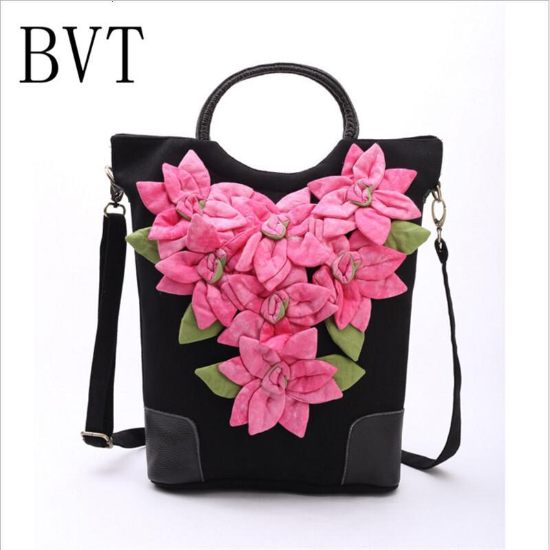 BVT云南民族特色女包手工贴花包中年妈妈包布艺抓染手提包单肩斜跨包_4 玫红色