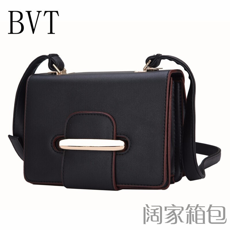 BVT斜挎包包欧美潮女包简约时尚小方包插带百搭单肩包小包包黑色 默认颜色