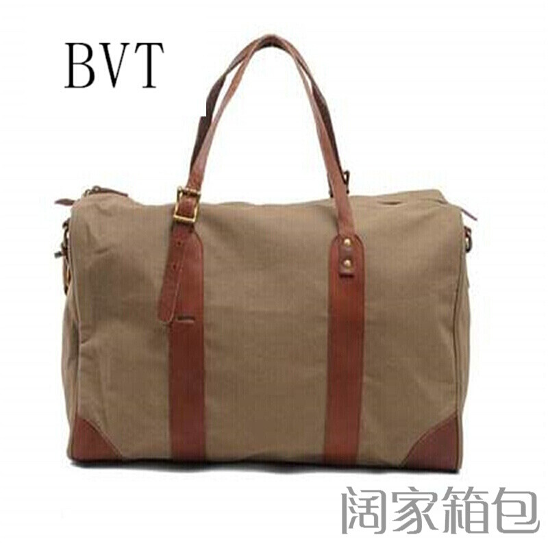 BVT新款帆布手提包男单肩斜跨休闲包大容量旅行包防水行李包 军绿色