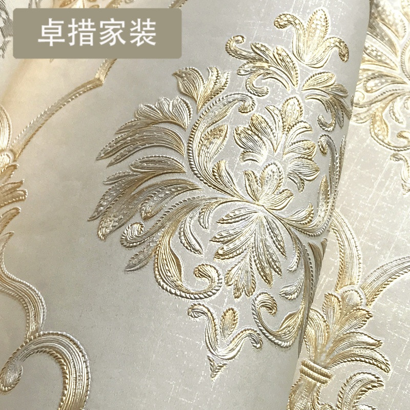欧式卧室墙纸简约欧式满铺壁纸客厅立体大马士革背景墙墙纸U956_8 5号卡其色
