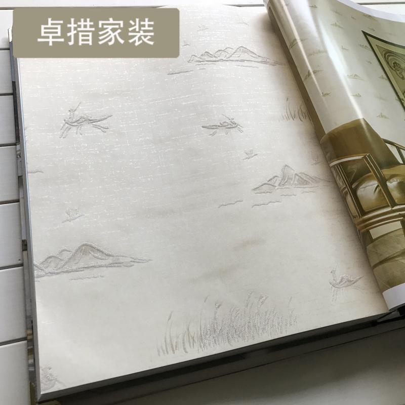 现代中式墙纸简约新中式山水画风壁纸实木中式电视背景墙U965_1_1 6号米黄色