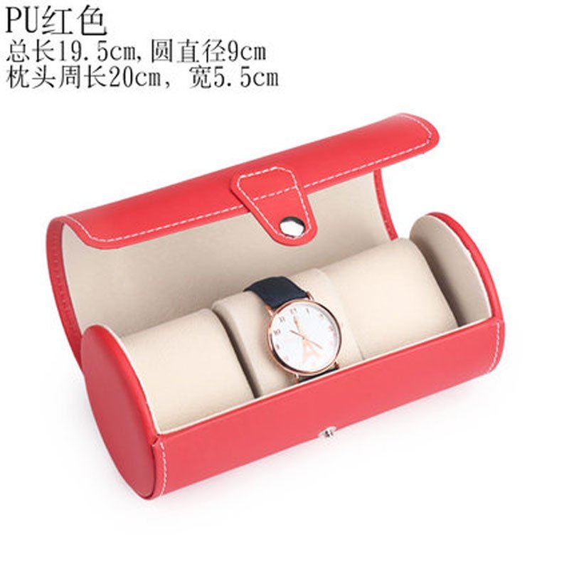 圆形便捷女手表盒收纳盒子皮质珠宝首饰整理盒礼盒包装盒男女表通用款收纳盒子多色多款手表收纳盒_5 圆形PU红皮