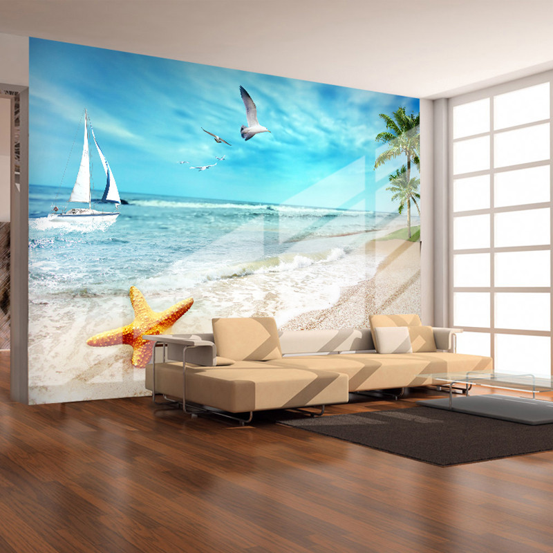 大型壁画3d立体海景风景墙纸电视客厅卧室背景墙地中海壁纸墙布_7_2 高档进口油画布（整幅）