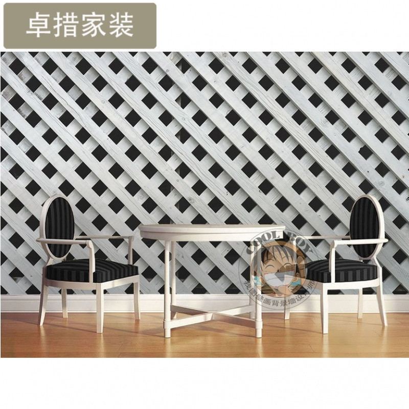 简约现代3d格子菱形模板几何黑白图案图形客厅卧室现代背景墙墙纸_6 无缝环保油画布（整张）