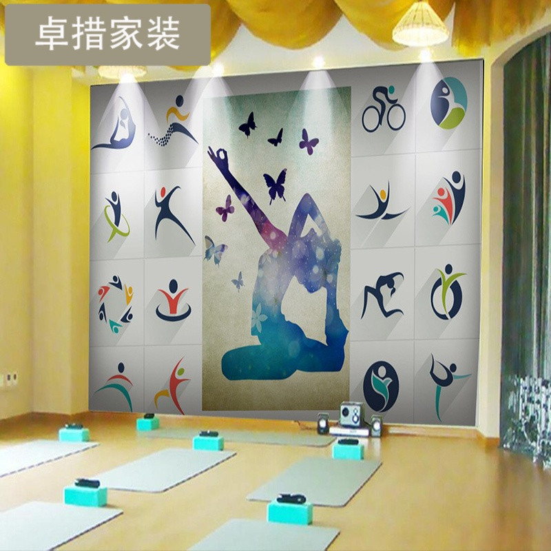 瑜伽馆墙纸会所印度瑜伽室店健身房背景墙餐厅饭店壁画壁纸墙布_2_2_1 台湾壁画专用纸（拼接）