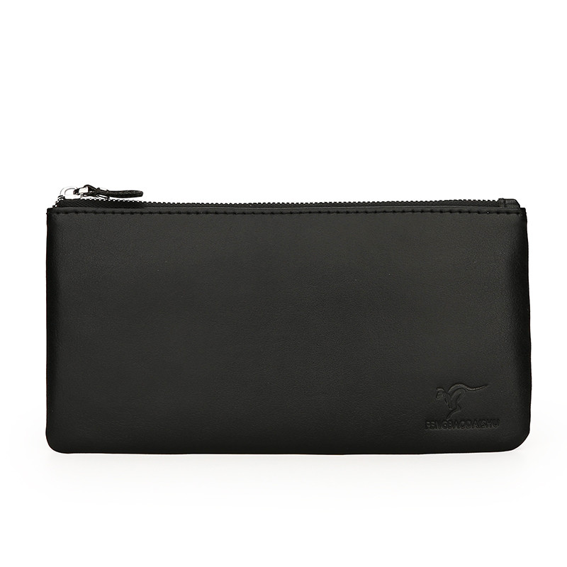 金草芽大容量手拿包男软皮男士钱包长款薄款休闲男包手包拉链潮时尚休闲简约手拿男士包袋 黑色