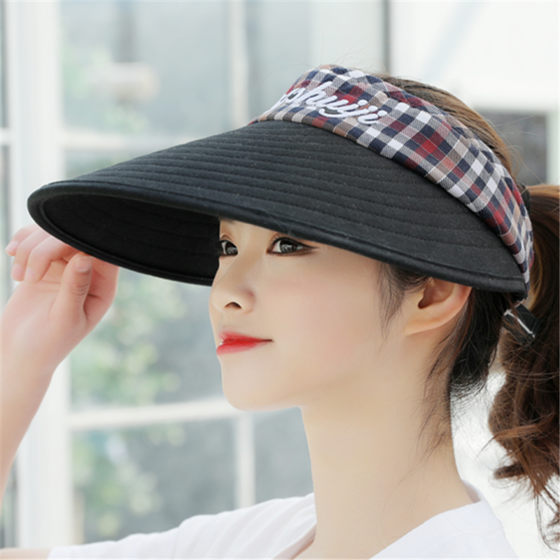遮阳帽女夏季防晒帽子户外防紫线出游骑车百搭大沿空顶太阳帽青年 黑色