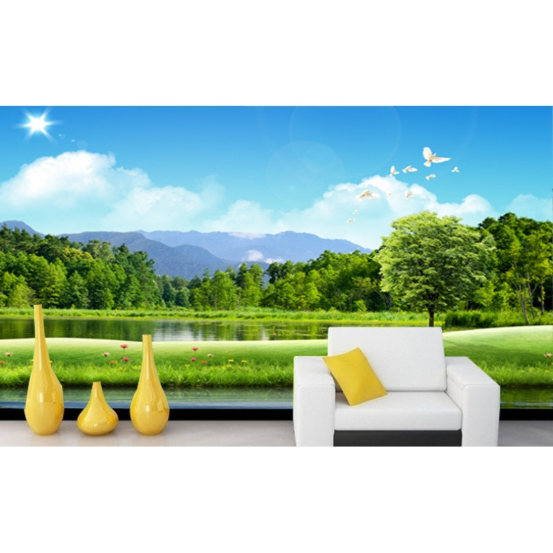 电视背景客厅简约沙无纺布个性定制3d墙纸壁纸自然风景2017 无缝