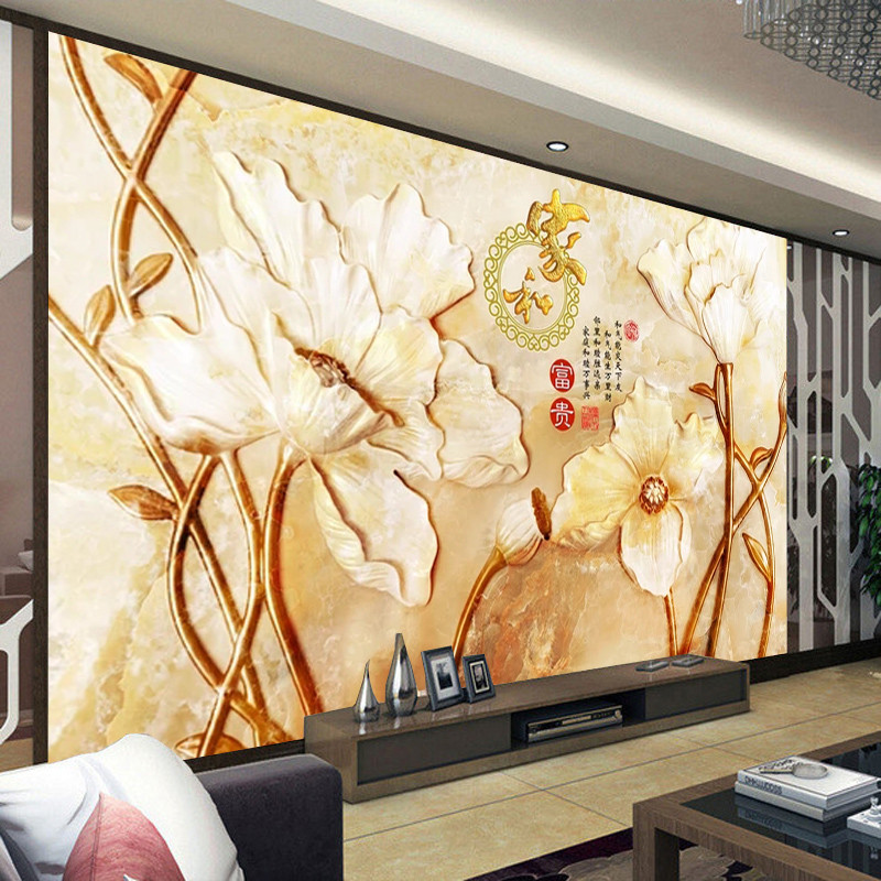 无缝3d个性定制壁画中式复古家和荷花电视背景墙沙客厅墙布墙纸 无缝无纺布（整张）