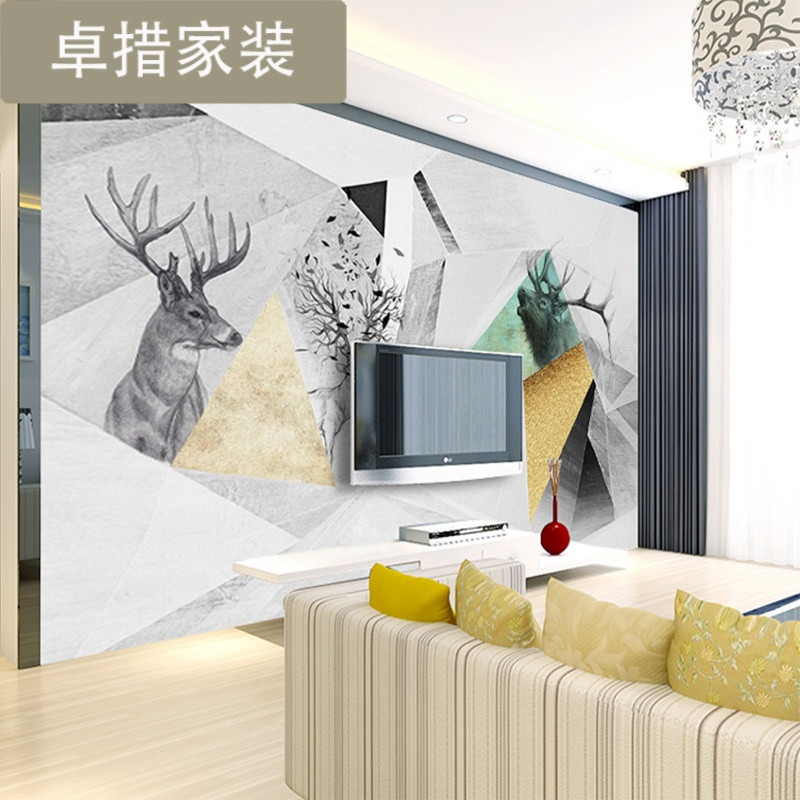 简约北欧现代个性几何壁画电视背景墙纸卧室客厅艺术墙纸壁纸墙布 无缝进口油画布（一整张）