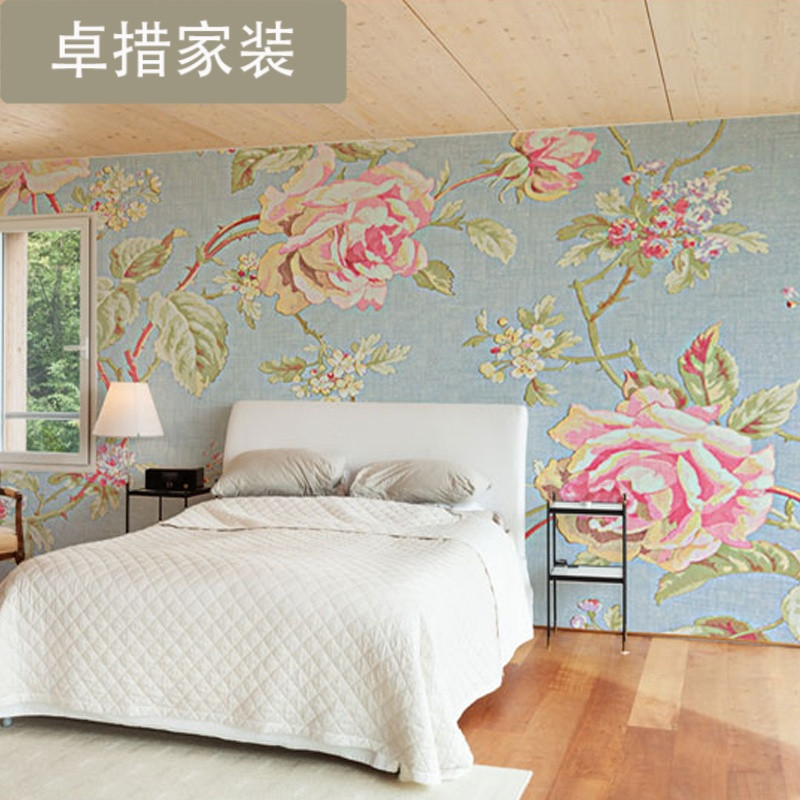 手绘欧式花朵壁纸沙卧室电视背景墙墙布3D玫瑰花无缝壁画墙纸 无缝加厚无缝（一整张）
