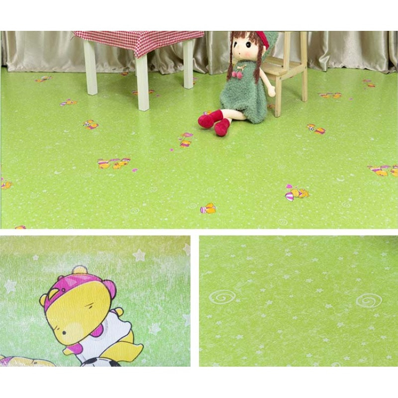 pvc地板革加厚耐磨防滑防水家用卧室地胶卡通儿童房幼儿园地板纸 默认尺寸 绿色加厚绿色卡通