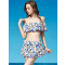 heatwave热浪小清新 碎花荷叶边抹胸分体裙式泳衣女三件套82691 L 蓝色