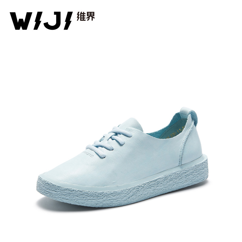 WIJI2018新款小清新减龄板鞋时尚圆头个性休闲英伦低帮平底女鞋潮 蓝色 38