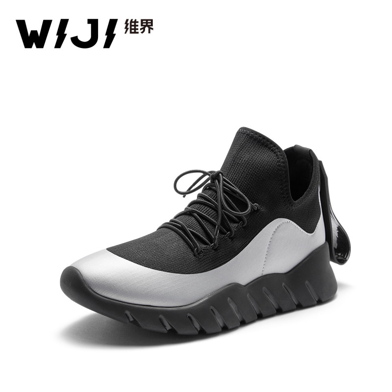 WIJI欧洲站原宿风2018新款时尚毛线休闲运动女鞋厚底松糕跑步鞋潮_isJ24 黑色 37