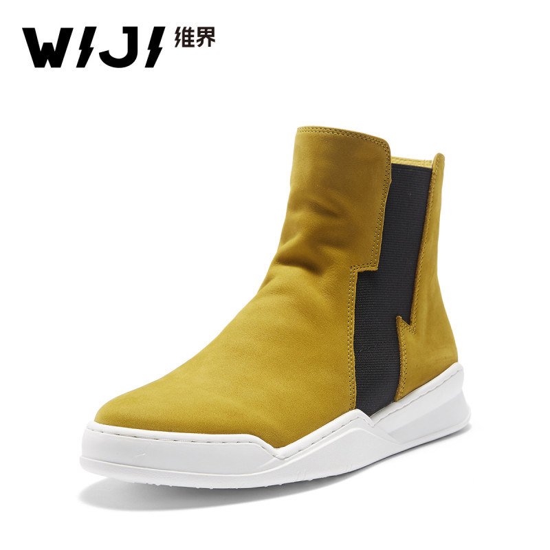 WIJI靴子女冬季新款英伦风休闲时尚切尔西靴平底个性潮流高帮板鞋 黄色 39