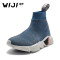 WIJI高帮女鞋冬季新款韩版青春个性时尚户外休闲鞋平底百搭袜子鞋 35 蓝色