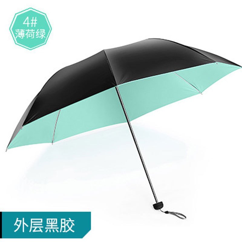 折叠轻小晴雨两用遮阳雨伞女三折防晒黑胶太阳伞生活日用家庭清洁时尚创意生活日用晴雨用具伞晴雨_7 薄荷绿（外层黑胶）