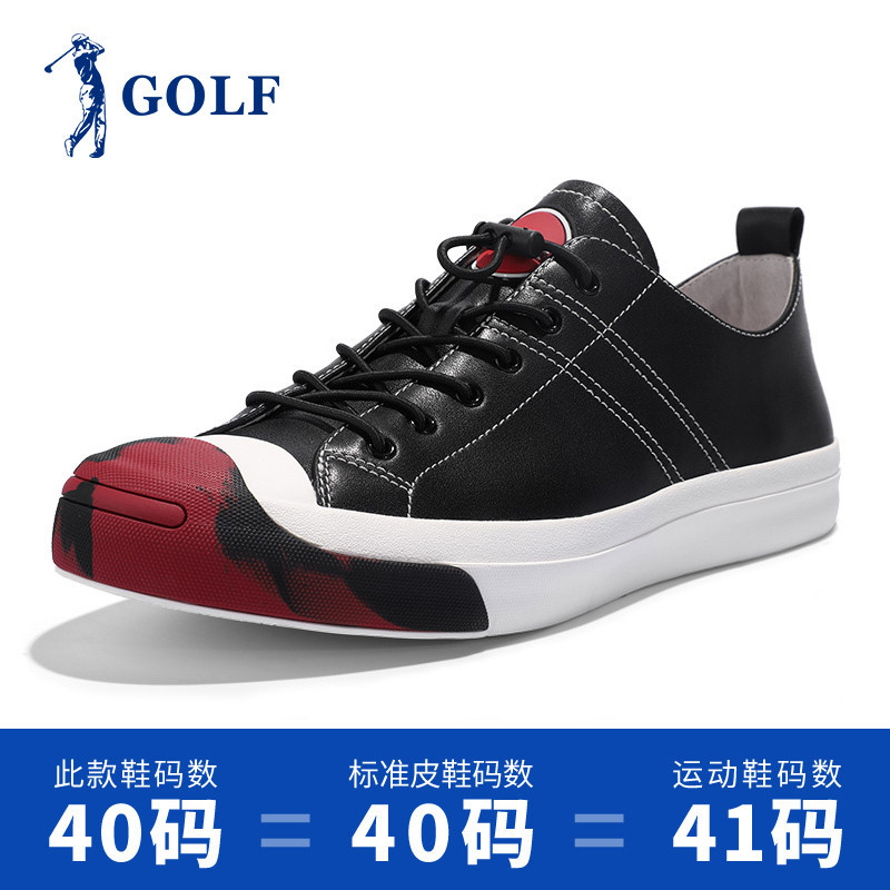 GOLF男鞋休闲鞋春季新款韩版皮鞋男真皮时尚个性拼接耐磨鞋子潮鞋_2 黑色 43