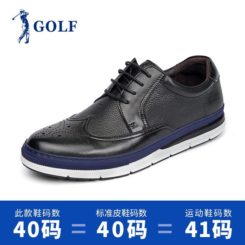 GOLF布洛克男鞋商务潮流雕花透气男士鞋子英伦系带真皮休闲皮鞋男_2 黑色 39