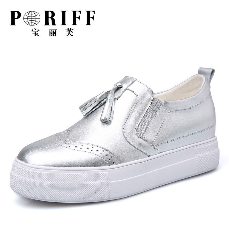 法国品牌PORIFF宝丽芙 真皮定制防滑百搭休闲女鞋PF999 银色 34码