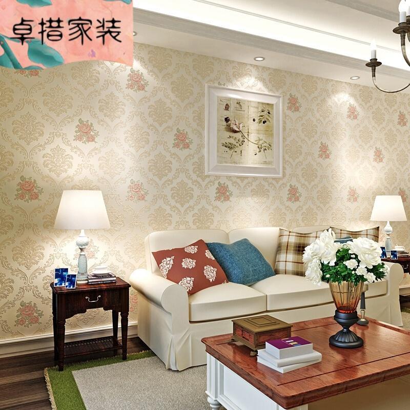 欧式田园无纺布壁纸卧室客厅婚房AB版简约温馨墙纸满铺米黄色A版仅墙纸_2 暖黄色B版