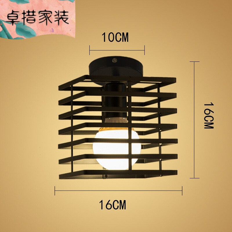 美式简约过道灯走廊灯北欧玄关铁艺阳台灯厅吸顶灯入户卧室灯具_1 黑色E款吸顶配9瓦