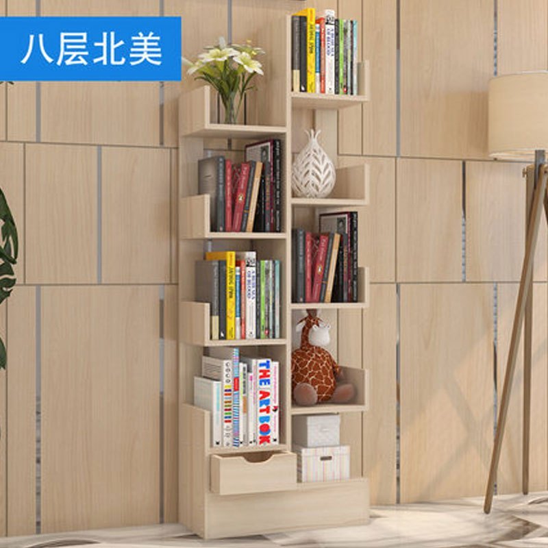 简易落地创意小书架简约现代树形置物架办公室收纳格子柜书柜多色多款多功能时尚创意简约住宅家具_3 八层北美